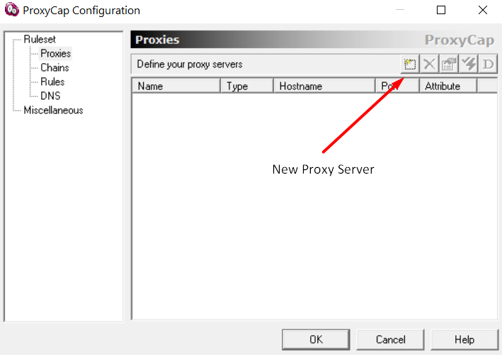 Нажмите New Proxy Server